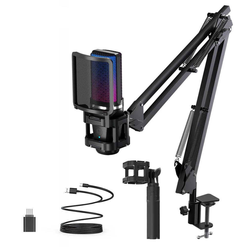 RGB USB Condenser Microphone Kit with Arm & Tripod by HitMyNeed