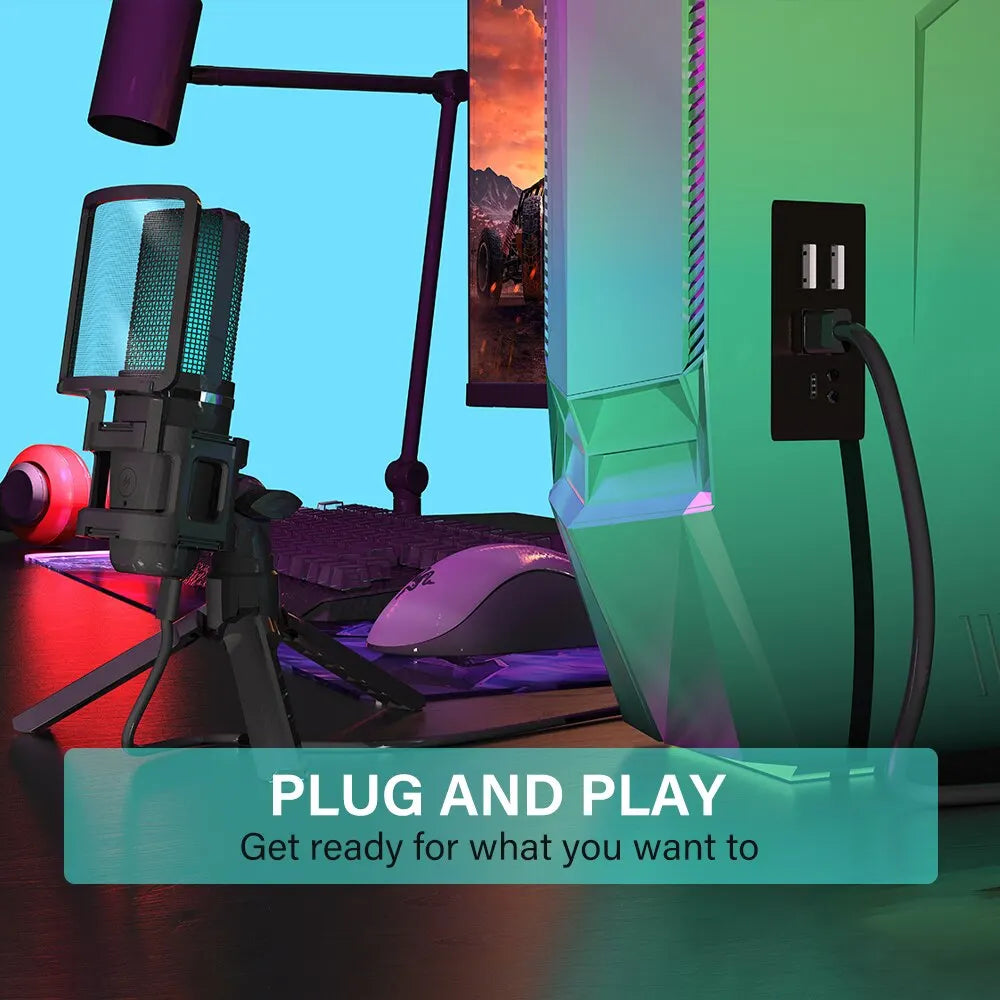 RGB USB Condenser Microphone Kit with Arm & Tripod by HitMyNeed