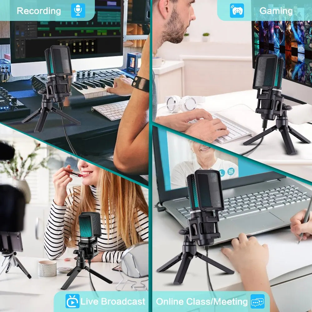 RGB USB Condenser Microphone Kit with Arm & Tripod by HitMyNeed