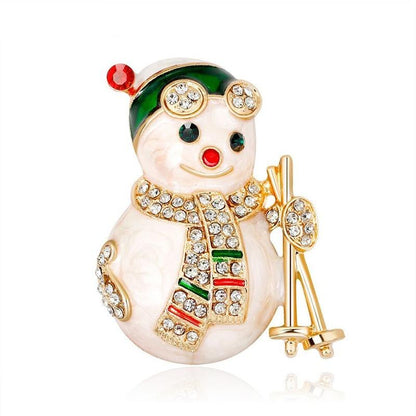 Rhinestone Christmas Snowman Brooch Pin by HitMyNeed