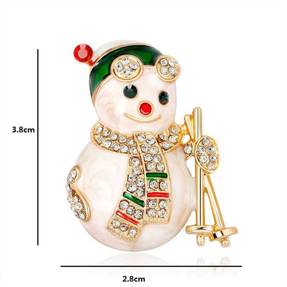 Rhinestone Christmas Snowman Brooch Pin by HitMyNeed