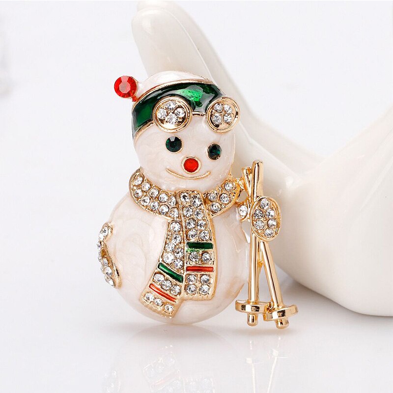 Rhinestone Christmas Snowman Brooch Pin by HitMyNeed
