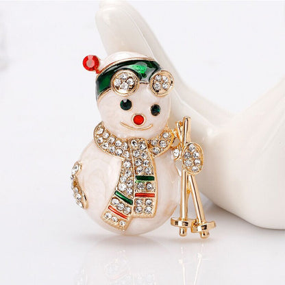 Rhinestone Christmas Snowman Brooch Pin by HitMyNeed