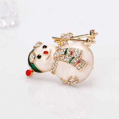Rhinestone Christmas Snowman Brooch Pin by HitMyNeed