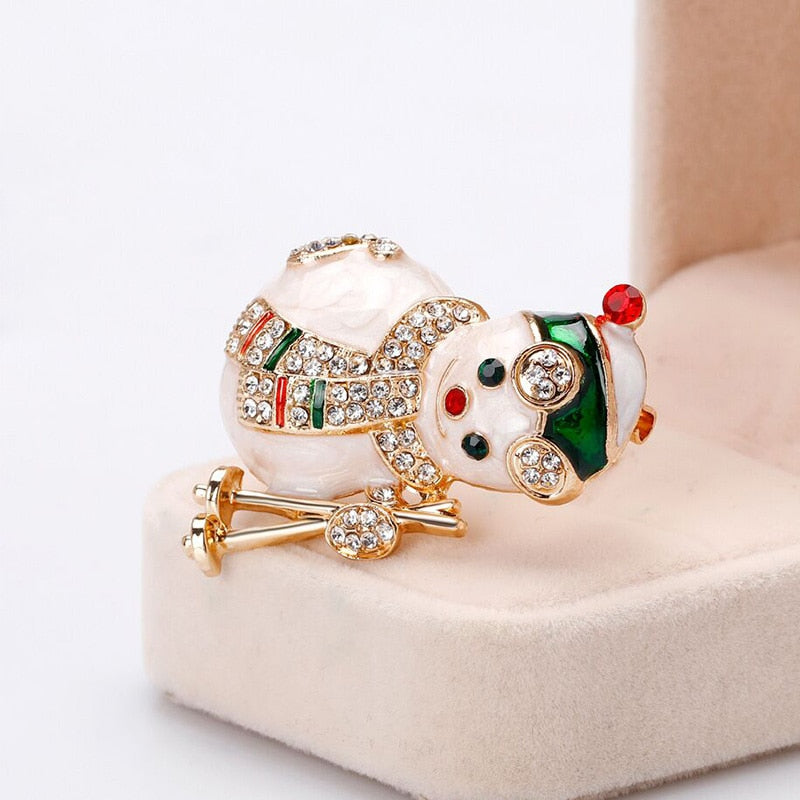 Rhinestone Christmas Snowman Brooch Pin by HitMyNeed