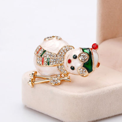 Rhinestone Christmas Snowman Brooch Pin by HitMyNeed