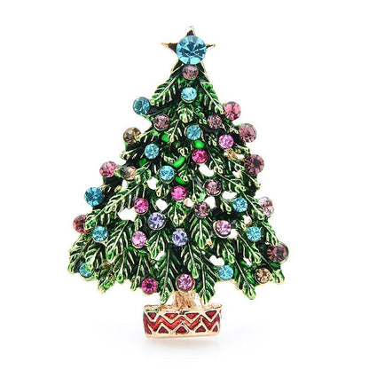 Rhinestone Christmas Tree Brooch Pin by HitMyNeed