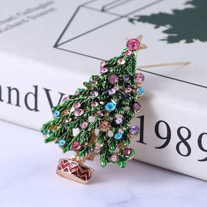 Rhinestone Christmas Tree Brooch Pin by HitMyNeed