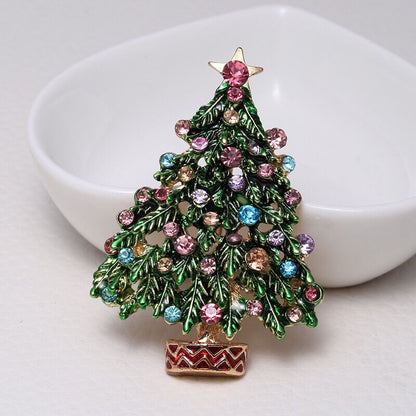Rhinestone Christmas Tree Brooch Pin by HitMyNeed