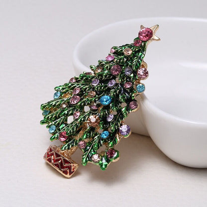 Rhinestone Christmas Tree Brooch Pin by HitMyNeed