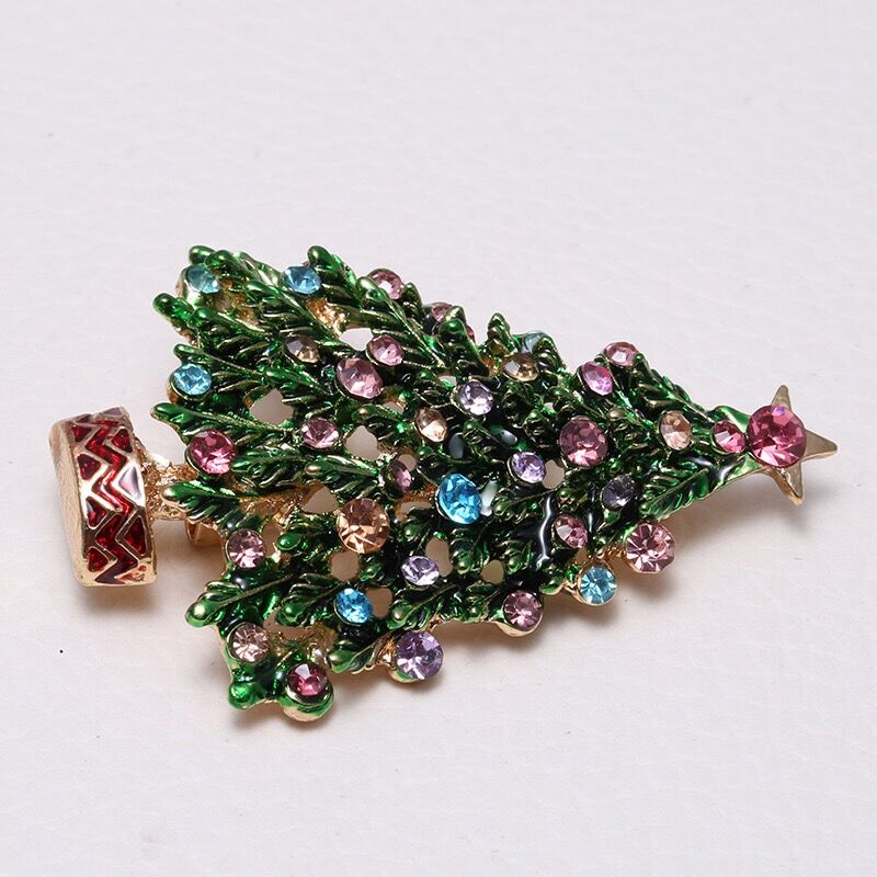 Rhinestone Christmas Tree Brooch Pin by HitMyNeed