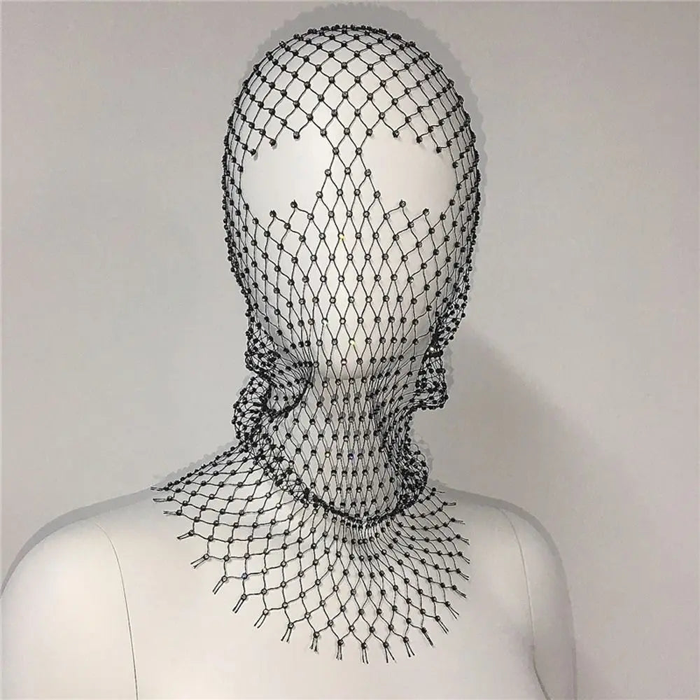 Rhinestone Mesh Turban Mask Headwrap for Women by HitMyNeed