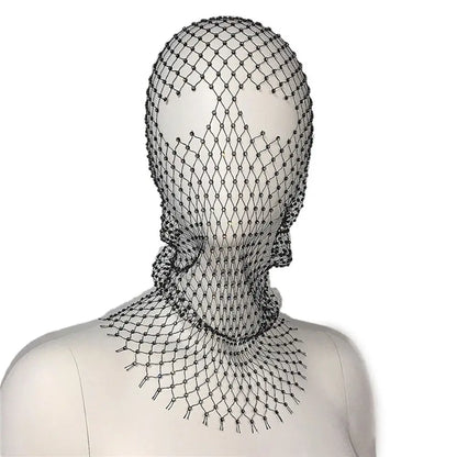 Rhinestone Mesh Turban Mask Headwrap for Women black by HitMyNeed