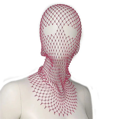 Rhinestone Mesh Turban Mask Headwrap for Women hot-pink by HitMyNeed