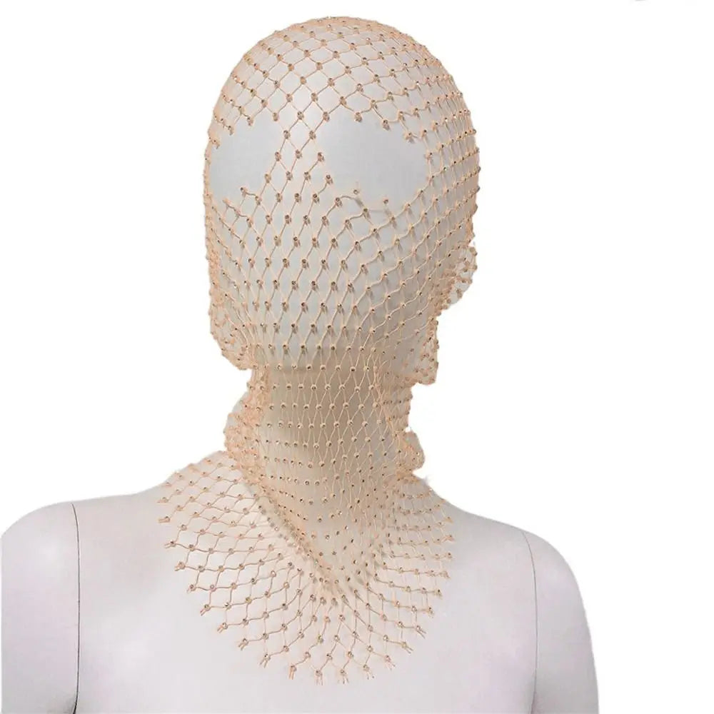 Rhinestone Mesh Turban Mask Headwrap for Women nude by HitMyNeed
