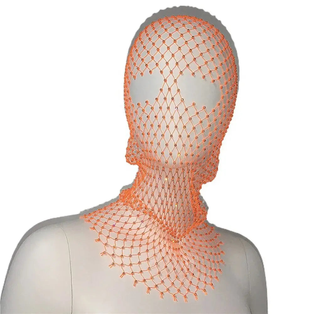 Rhinestone Mesh Turban Mask Headwrap for Women orange by HitMyNeed