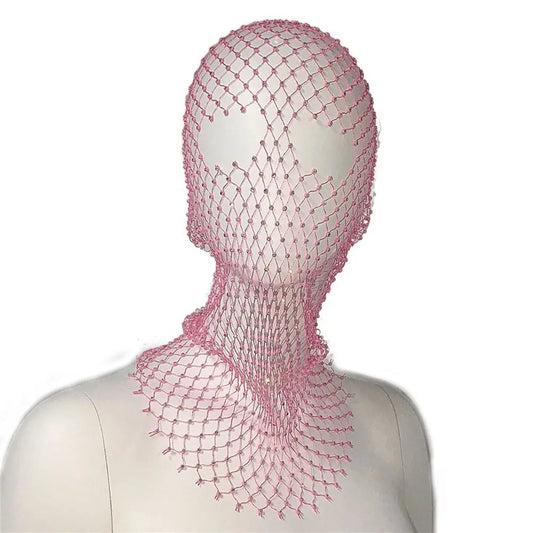 Rhinestone Mesh Turban Mask Headwrap for Women pink by HitMyNeed