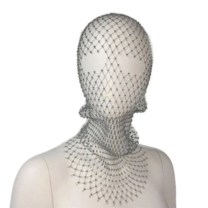 Rhinestone Mesh Turban Mask Headwrap for Women silver by HitMyNeed
