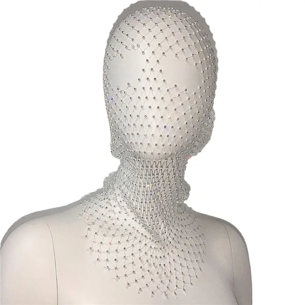 Rhinestone Mesh Turban Mask Headwrap for Women white by HitMyNeed