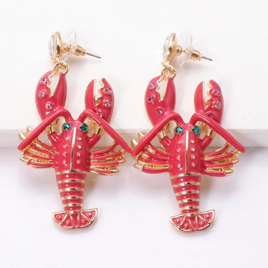 Rhinestone Red Lobster Drop Earrings by HitMyNeed