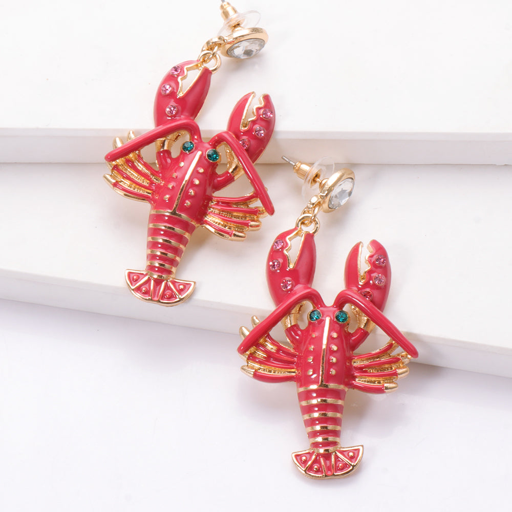 Rhinestone Red Lobster Drop Earrings by HitMyNeed