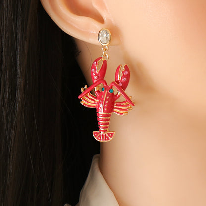 Rhinestone Red Lobster Drop Earrings by HitMyNeed