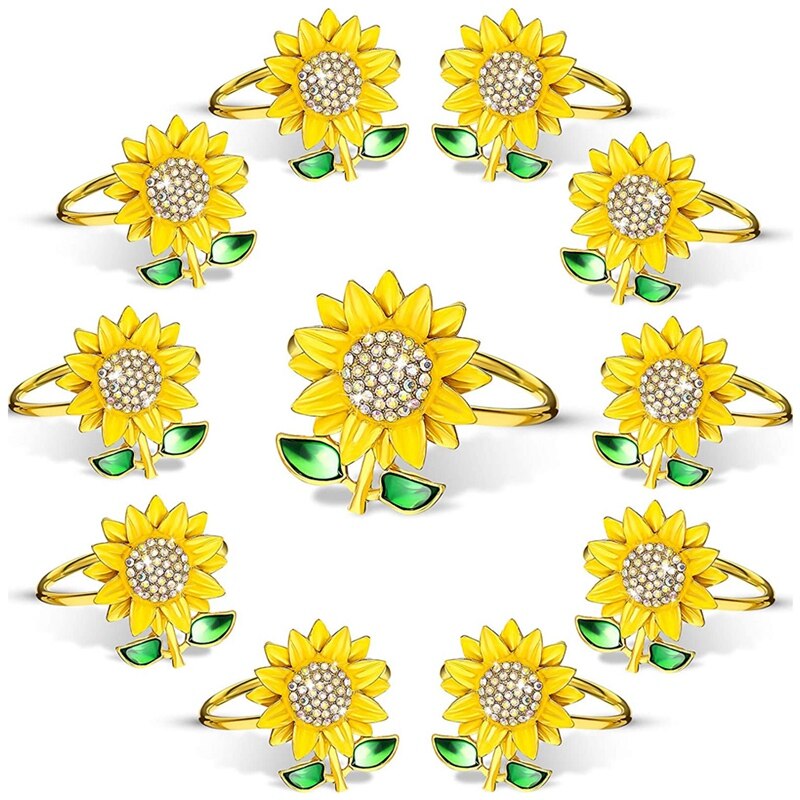 Rhinestone Sunflower Napkin Rings Set of 12 by HitMyNeed
