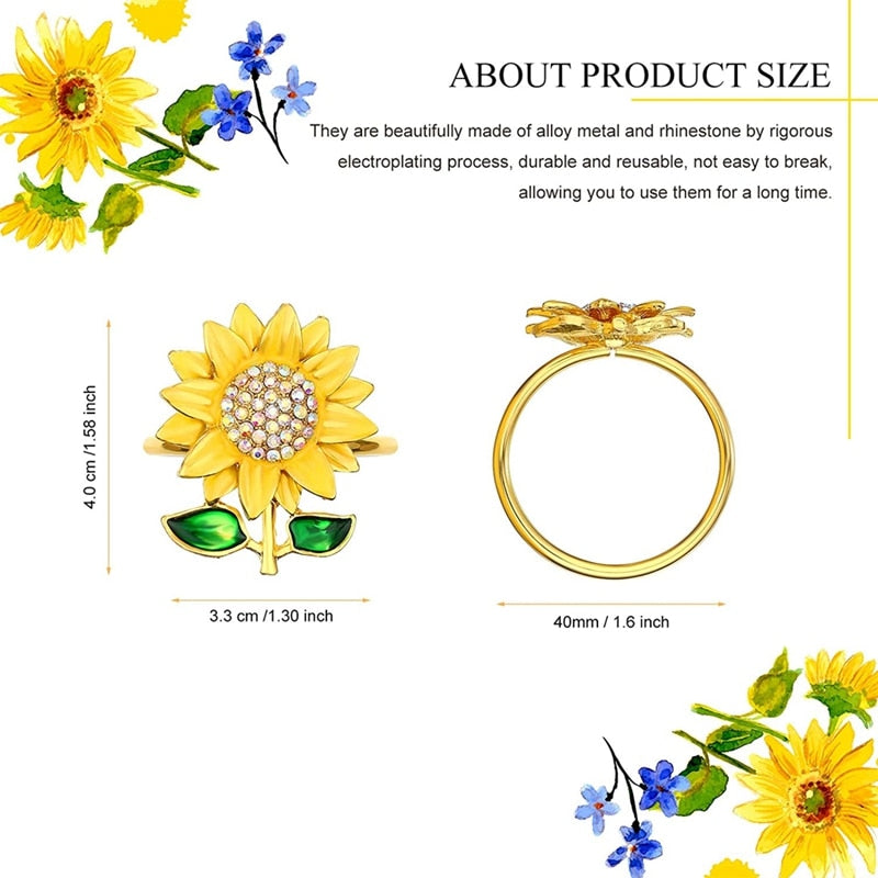 Rhinestone Sunflower Napkin Rings Set of 12 by HitMyNeed