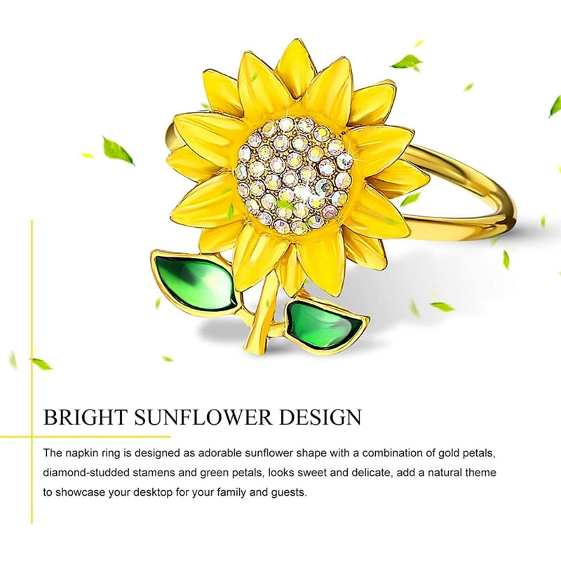 Rhinestone Sunflower Napkin Rings Set of 12 by HitMyNeed