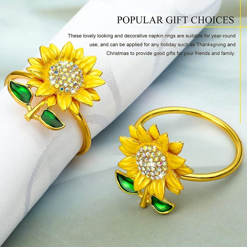 Rhinestone Sunflower Napkin Rings Set of 12 by HitMyNeed