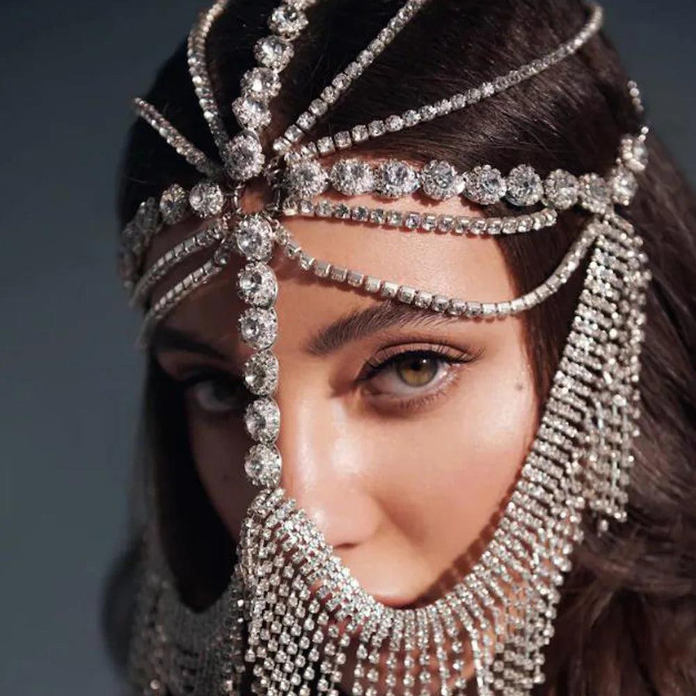 Rhinestone Tassel Veil Masquerade Face Chain Mask by HitMyNeed