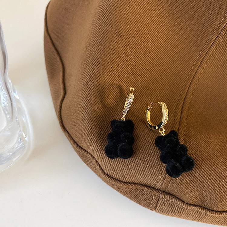 Rhinestone Teddy Bear Drop Earrings black by HitMyNeed