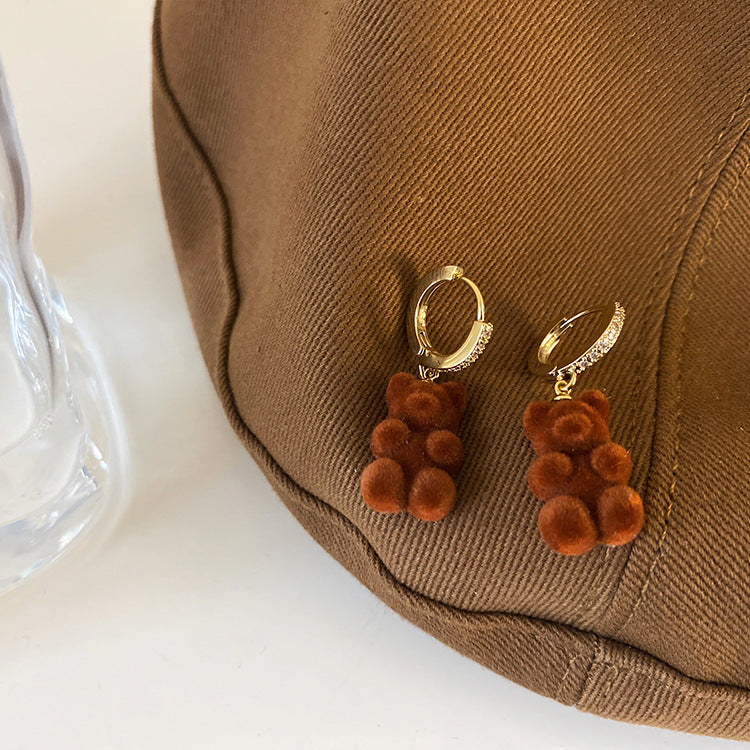 Rhinestone Teddy Bear Drop Earrings brown by HitMyNeed