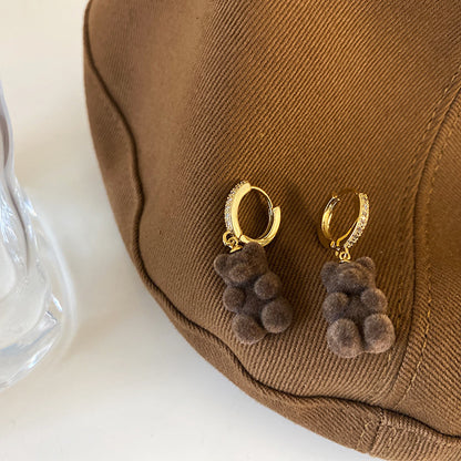 Rhinestone Teddy Bear Drop Earrings grey by HitMyNeed