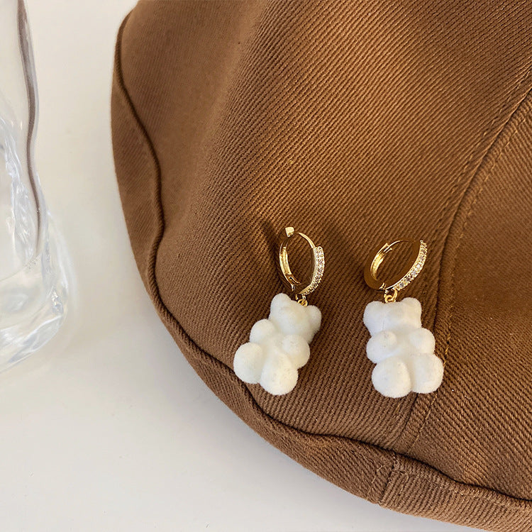 Rhinestone Teddy Bear Drop Earrings white by HitMyNeed