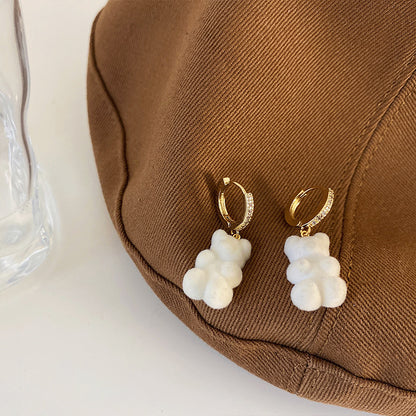 Rhinestone Teddy Bear Drop Earrings white by HitMyNeed