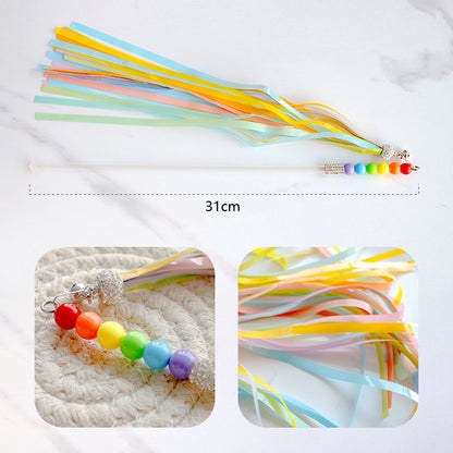 Ribbon Cat Wand Toy with Rainbow Tassel by HitMyNeed
