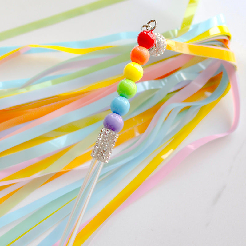Ribbon Cat Wand Toy with Rainbow Tassel by HitMyNeed