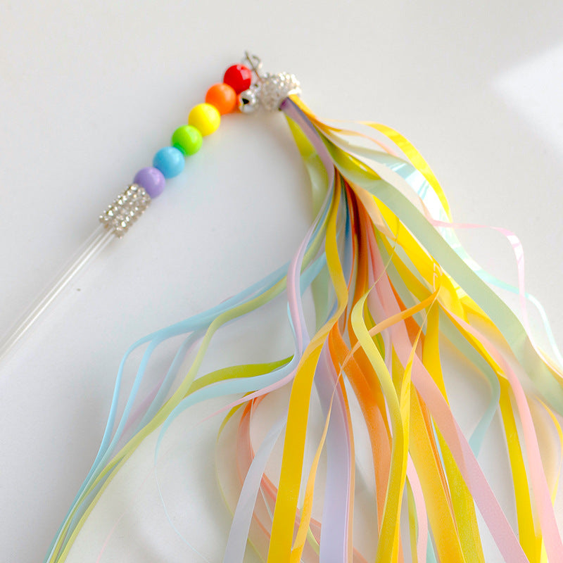 Ribbon Cat Wand Toy with Rainbow Tassel by HitMyNeed