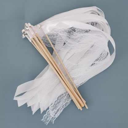 Ribbon Wedding Wands Set of 50 with Wooden Handles by HitMyNeed