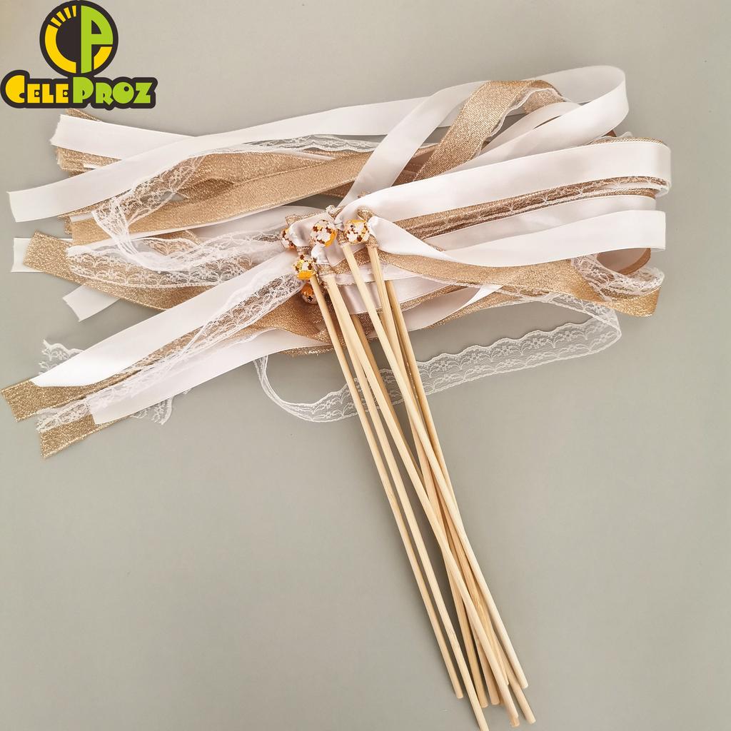 Ribbon Wedding Wands Set of 50 with Wooden Handles by HitMyNeed