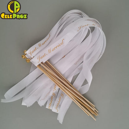 Ribbon Wedding Wands Set of 50 with Wooden Handles by HitMyNeed