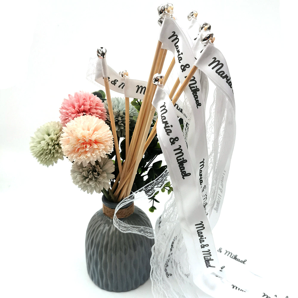 Ribbon Wedding Wands Set of 50 with Wooden Handles by HitMyNeed