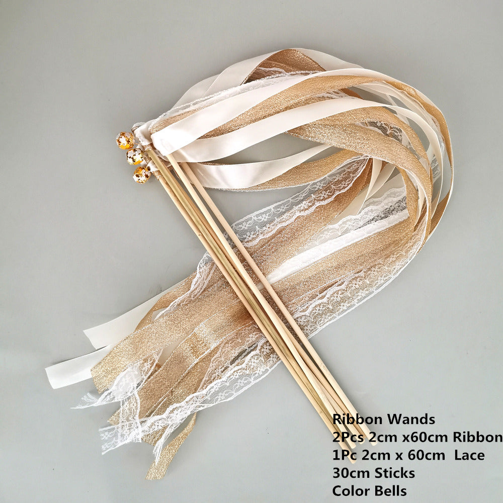Ribbon Wedding Wands Set of 50 with Wooden Handles ivory-glitter-lace by HitMyNeed