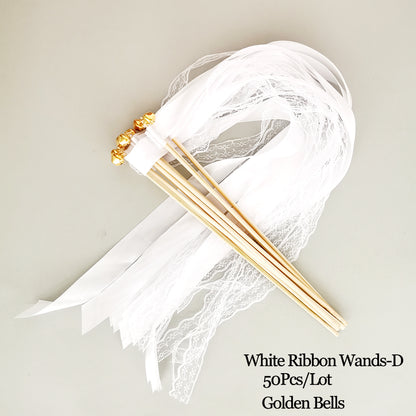 Ribbon Wedding Wands Set of 50 with Wooden Handles white-2ribbon-1lace-200006152 by HitMyNeed
