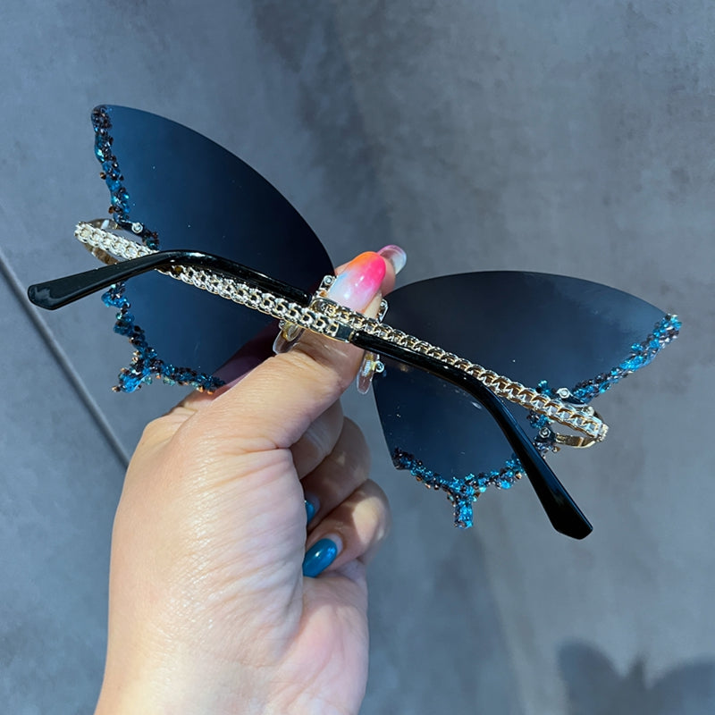 Rimless Butterfly Sunglasses with Rhinestones by HitMyNeed