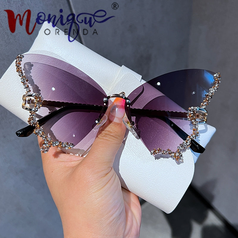 Rimless Butterfly Sunglasses with Rhinestones by HitMyNeed