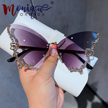 Rimless Butterfly Sunglasses with Rhinestones by HitMyNeed