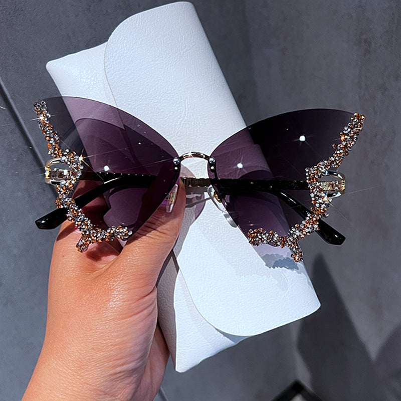 Rimless Butterfly Sunglasses with Rhinestones grey by HitMyNeed