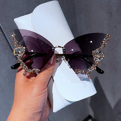Rimless Butterfly Sunglasses with Rhinestones grey by HitMyNeed